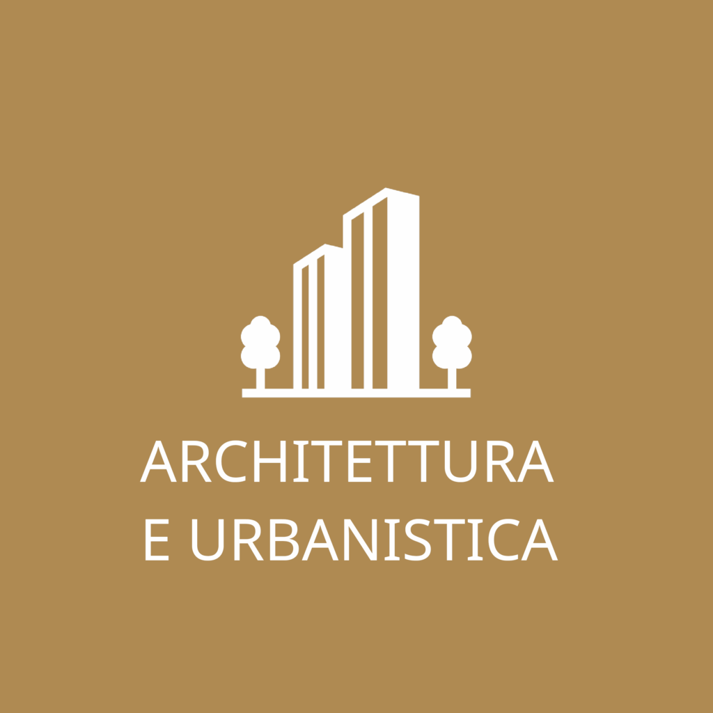 Logo servizio Architettura e Urbanistica con due palazzi e due alberi stilizzati