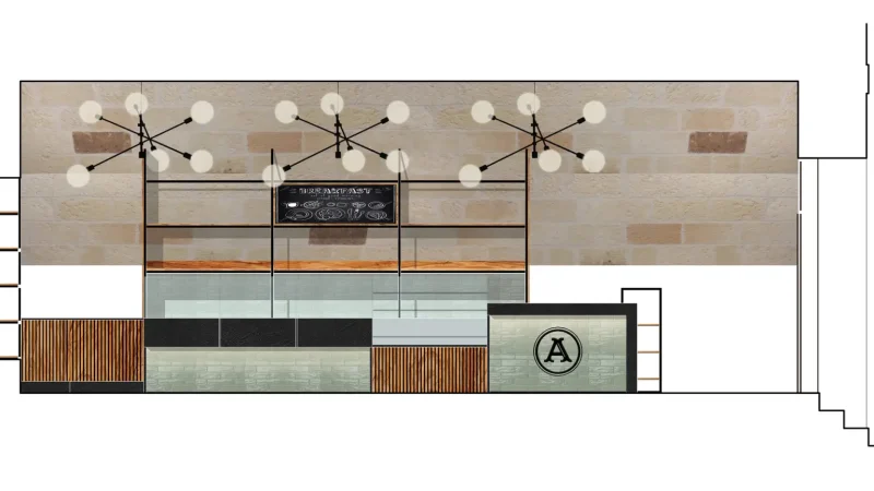 Prospetto colorato del progetto Panificio Anselmo con textures