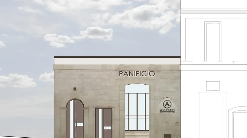 Prospetto della facciata esterna in pietra Panificio Anselmo