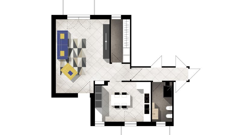 Planimetria colorata progetto interior design Casa CC